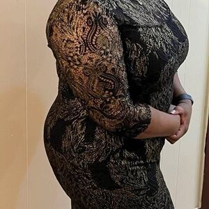 MARINA Black and Gold Long Sleeve Bodycon Dress